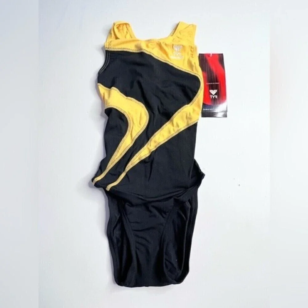 TYR Girls' Maxfit Swimsuit Atle- T-Splice black/gold size 8.